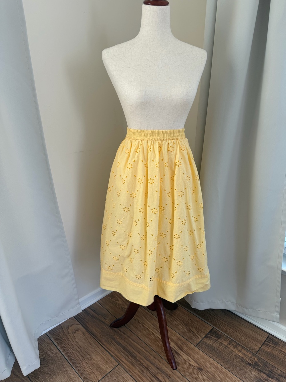 J. Crew Factory Petite Yellow Eyelet Midi Skirt - Picture 8 of 15